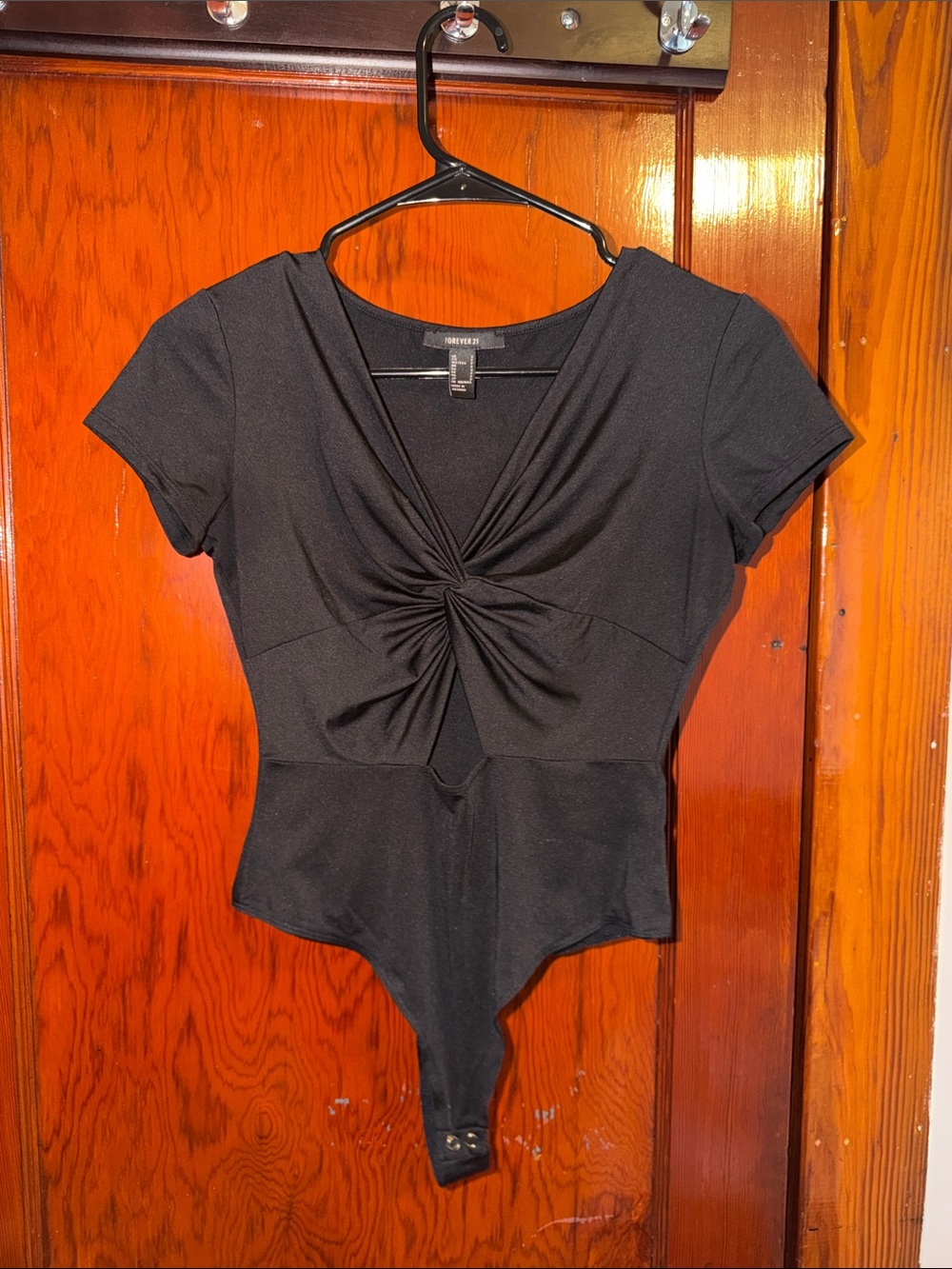 Forever 21 Black Short-Sleeve Twist-Knot Bodysuit